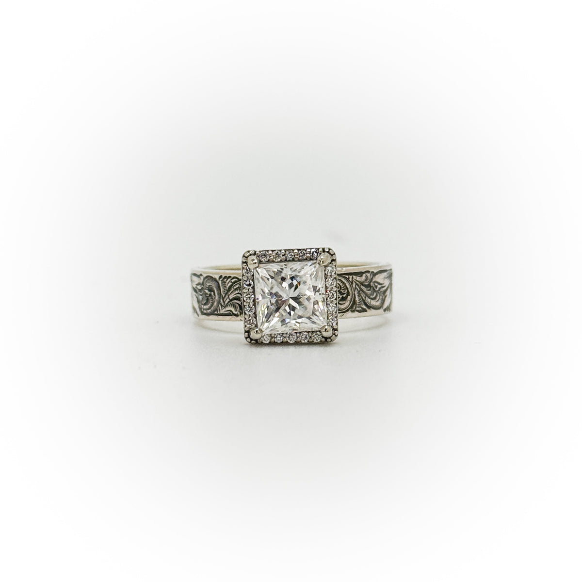 Size 8 Princess Cut Halo Engagement Ring