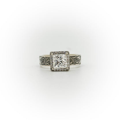 Size 8 Princess Cut Halo Engagement Ring