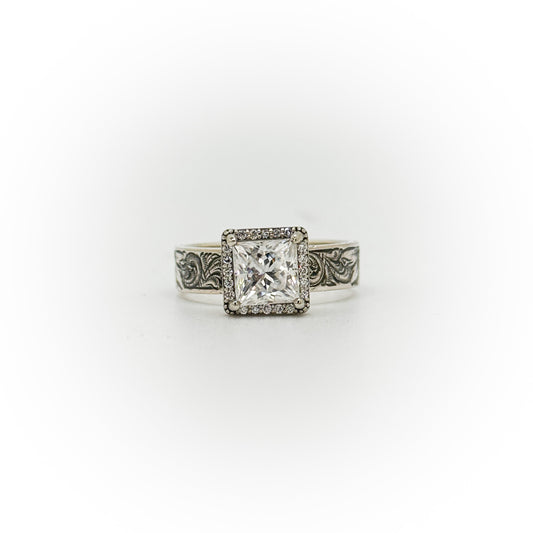 Size 8 Princess Cut Halo Engagement Ring