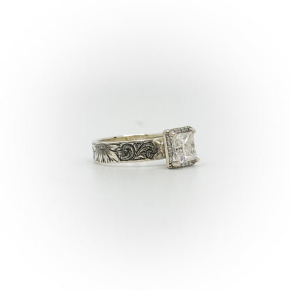 Size 8 Princess Cut Halo Engagement Ring