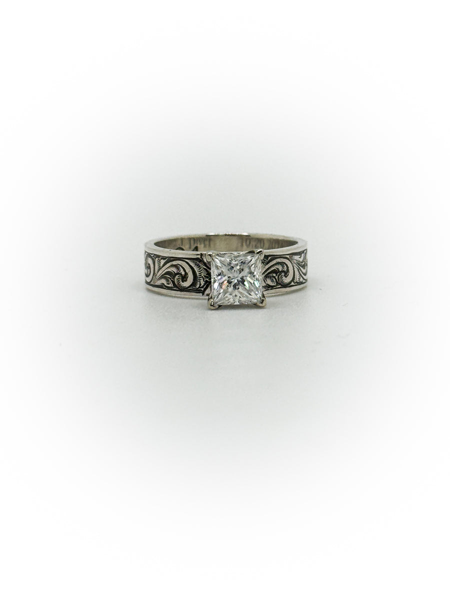 Engraved Solitaire Engagement Ring (Custom Order Spot)