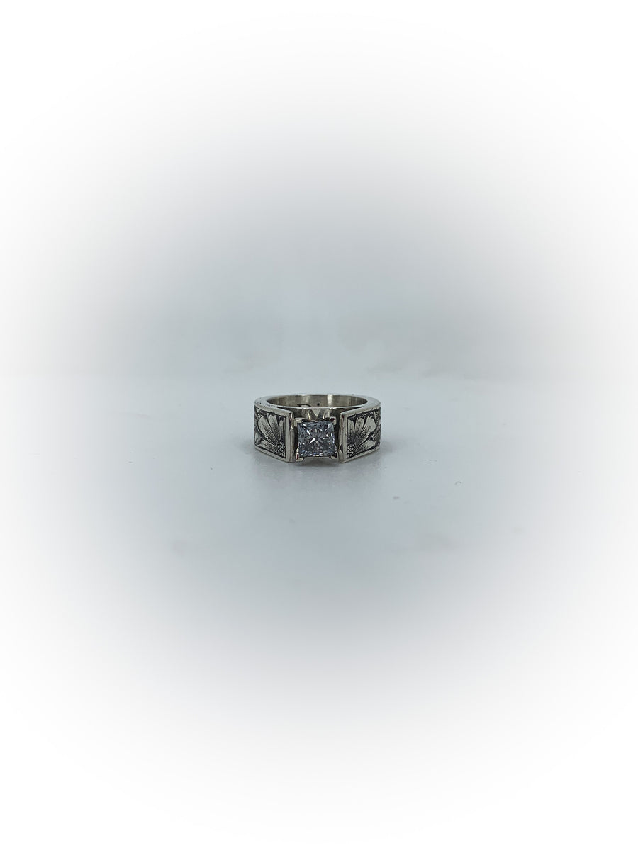 Cathedral Engraved Engagement Ring (Custom Order Spot)