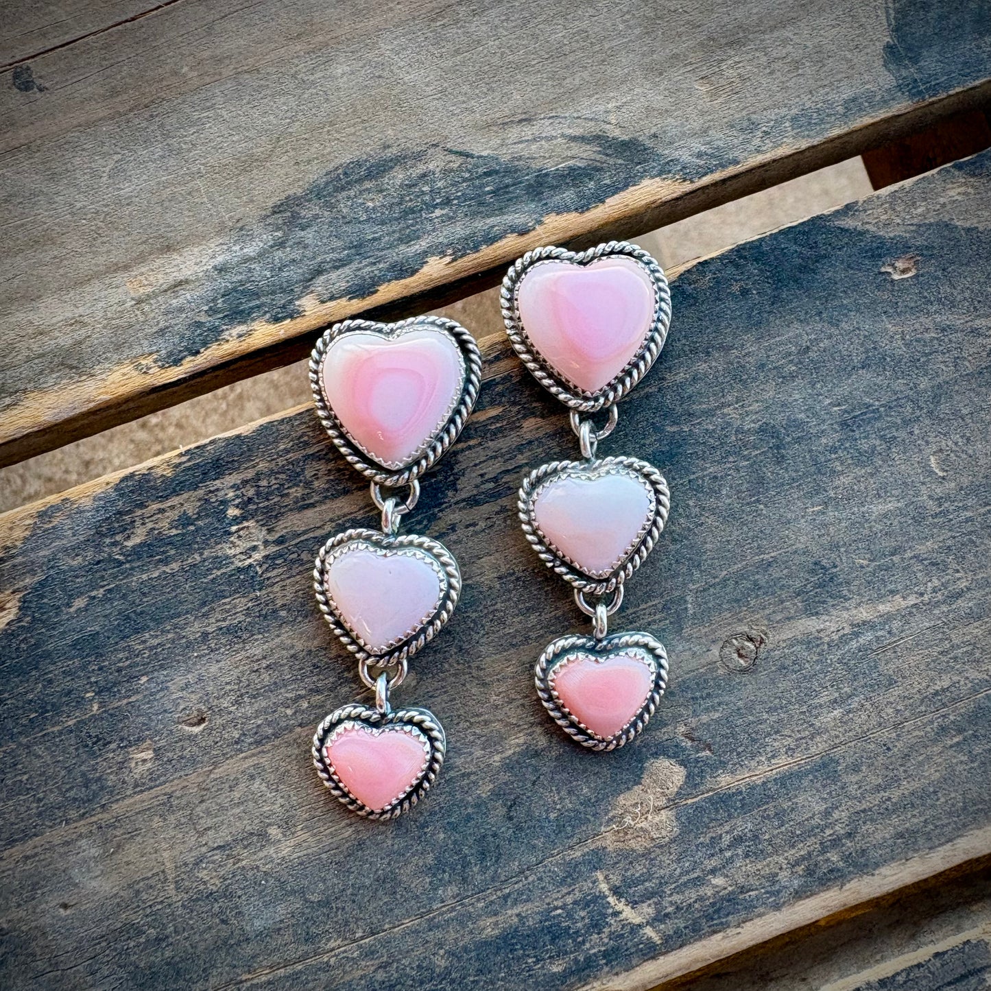Pink Conch Heart Drop Earrings