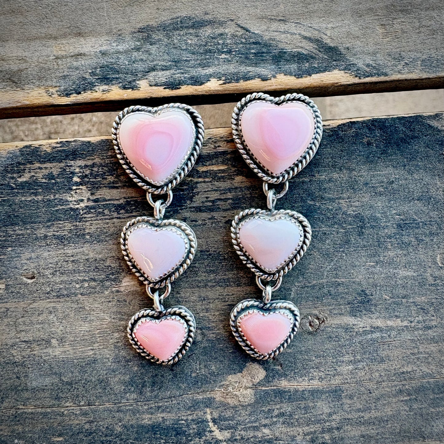 Pink Conch Heart Drop Earrings