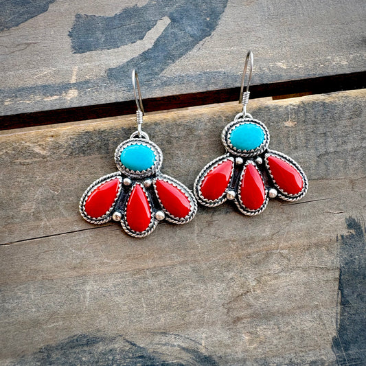 Rosarita and Turquoise Flower Dangle Earrings