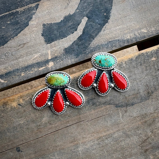 Rosarita and Turquoise Cluster Earrings