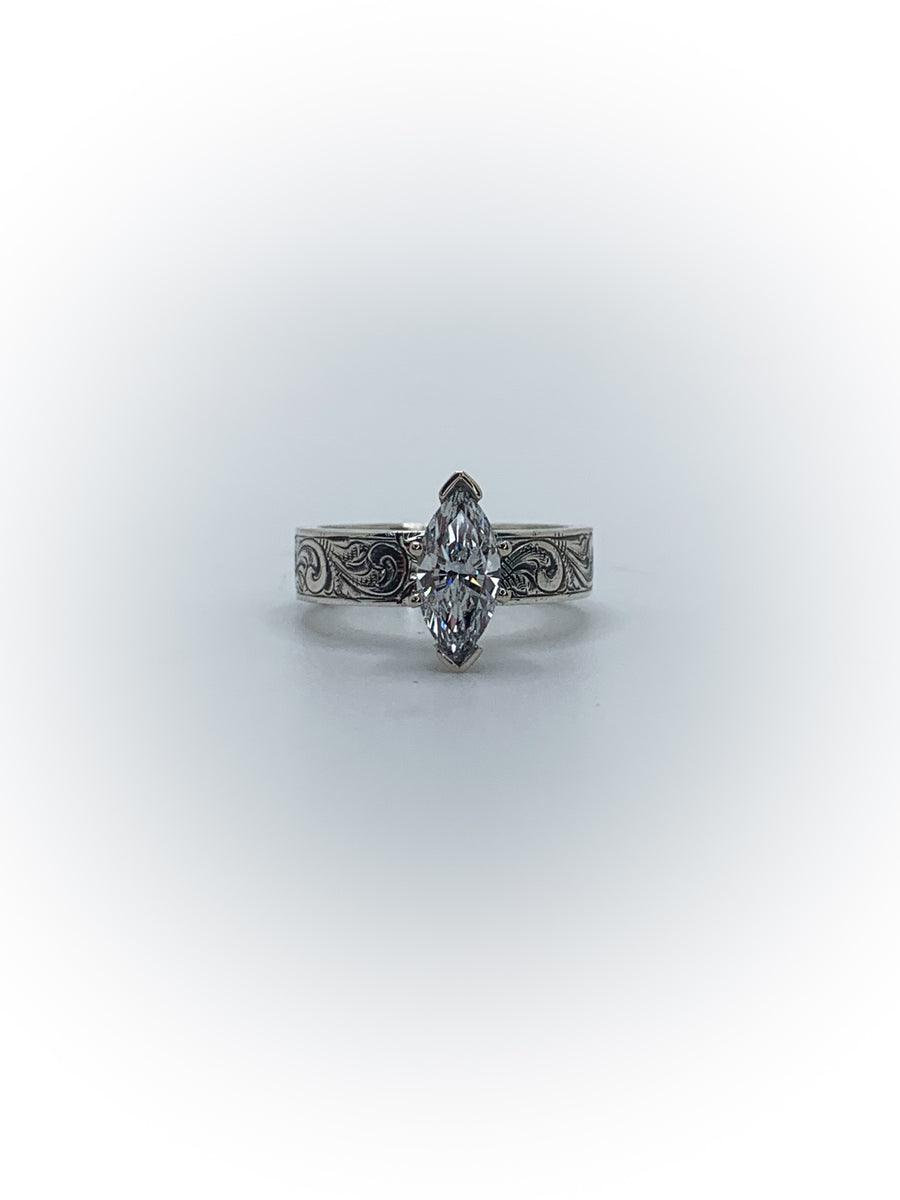 Engraved Solitaire Engagement Ring (Custom Order Spot)
